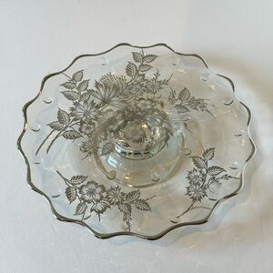 Silver City Flanders Clear Glass Overlay Scalloped Footed Cake Plate 13"